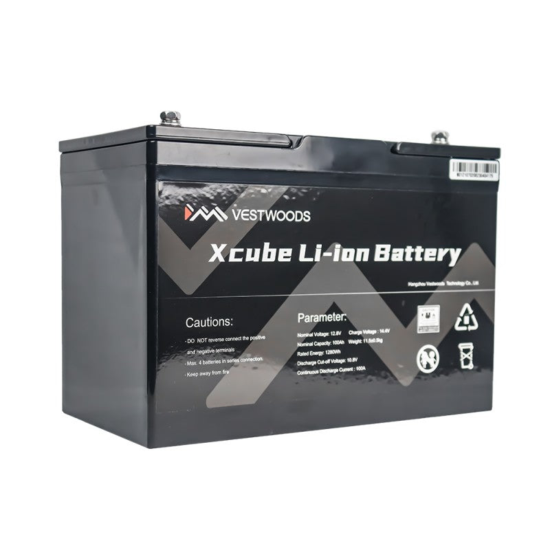 Vestwoods 100Ah 12.8V 12V Lithium-ion (LiFePO4) Battery – FIRST LIFE / 1.280kWh with BLUETOOTH / 3 Year Warranty