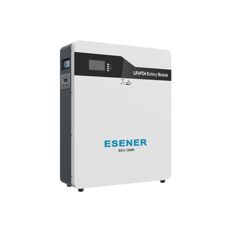 Esener 51.2V 100Ah 5.12kWh LiFePo4 Lithium Wall Mounted Battery (includes mounting bracket)