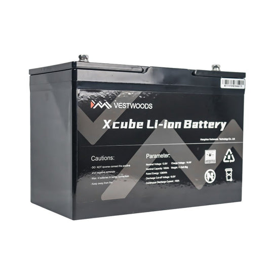 Vestwoods 100Ah 12.8V 12V Lithium-ion (LiFePO4) Battery – FIRST LIFE / 1.280kWh with BLUETOOTH / 3 Year Warranty